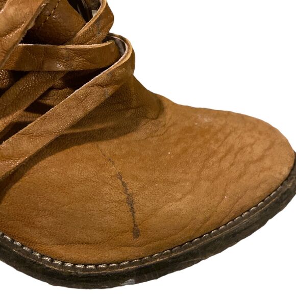 Free People Carrera Tan Strappy Brown Suede Woven Distressed Boots Size 37 6.5 - Picture 4 of 9